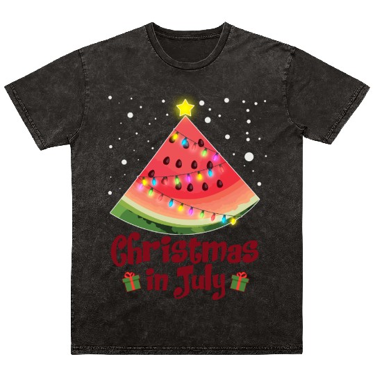 Christmas in July Watermelon Tree Funny Mineral Wash T Shirts