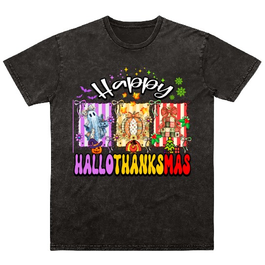 Festive Halloween Thanksgiving Collage Mineral Wash T Shirts