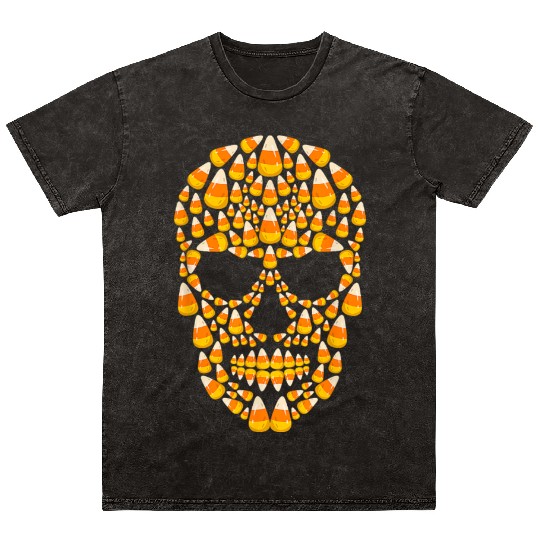 Candy Corn Skull Skeleton Halloween Costume Mineral Wash T Shirts
