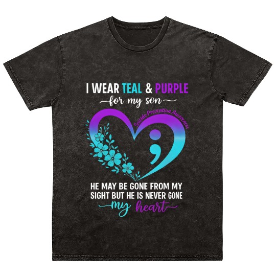 I Wear Teal & Purple for My Son Suicide Prevention Mineral Wash T Shirts
