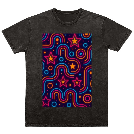 Neon Starburst Cosmic Pattern Mineral Wash T Shirts