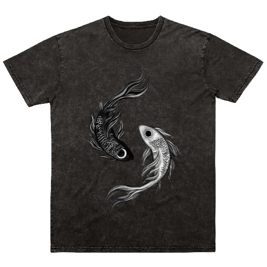 Ethereal Black & White Koi Fish Yin Yang Design Mineral Wash T Shirts