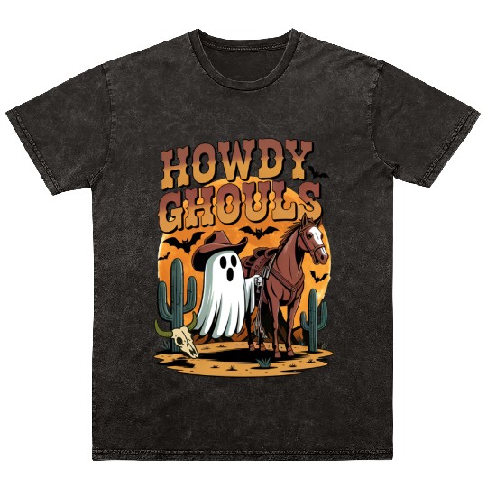 Howdy Ghouls Cowboy Ghost Halloween Mineral Wash T Shirts
