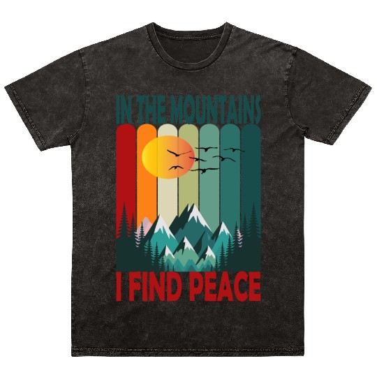 Mountain Sunset Peaceful Scene Mineral Wash T Shirts