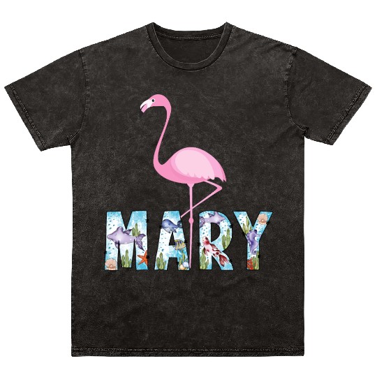 Elegant Pink Flamingo with Underwater MARY name Mineral Wash T Shirts