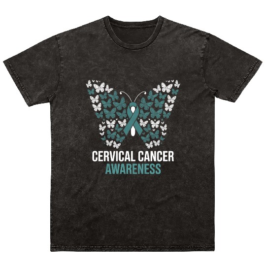 Cervical Cancer Awareness Butterfly Design Mineral Wash T Shirts