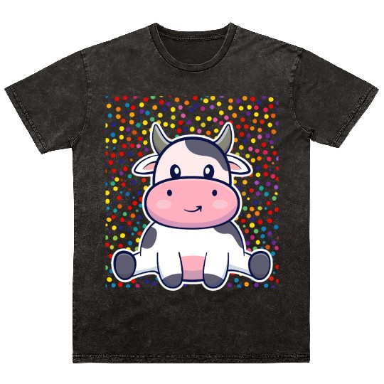 Cute Cartoon Cow with Polka Dots Mineral Wash T Shirts
