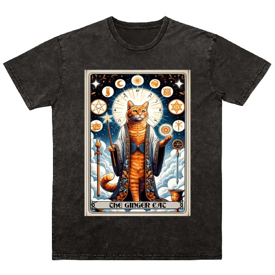 Orange The Ginger Cat Tarot Card Cat Mineral Wash T Shirts
