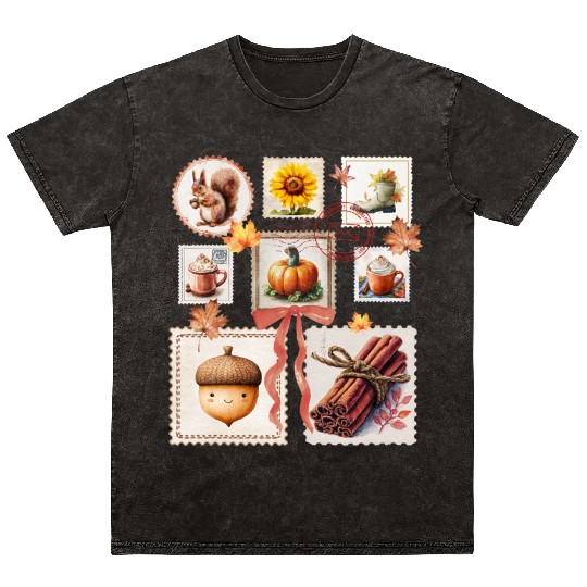 Watercolor Autumn Postage Stamps Fall Vibes Autumn Mineral Wash T Shirts