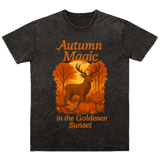 Autumn Magic in the Golden Sunset – Majestic Deer Mineral Wash T Shirts