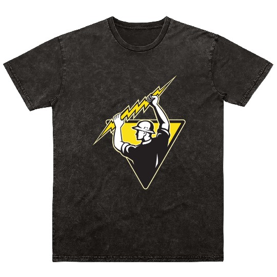 electrician power lineman holding lighting bolt Mineral Wash T Shirts