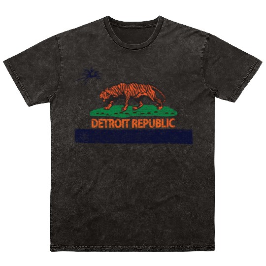 Detroit Republic Tiger Flag Distressed Mineral Wash T Shirts