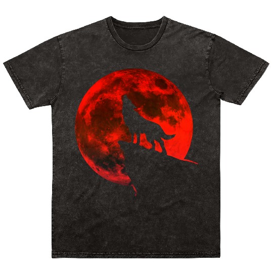 Howling wolf full blood moon space galaxy gift dog Mineral Wash T Shirts
