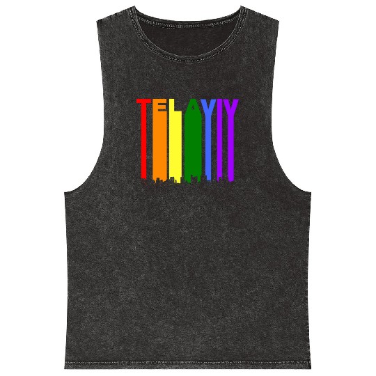 Tel Aviv Israel Skyline Rainbow LGBT Gay Pride Mineral Wash Tank Tops