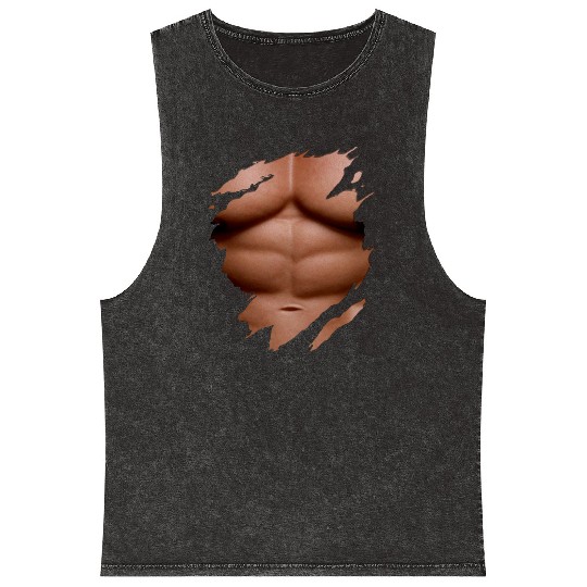 Ripped Mineral Wash Tank Tops Chest Six Pack Abs Muscles
