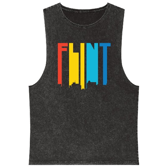 Retro 1970's Style Flint Michigan Skyline Mineral Wash Tank Tops