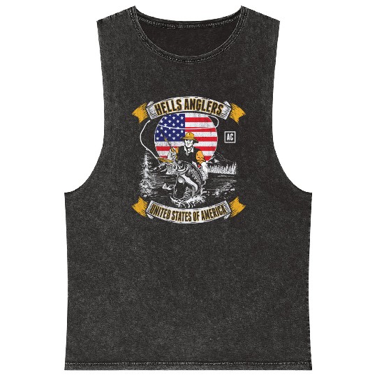 HELLS ANGLERS USA fishermen angler used look Mineral Wash Tank Tops