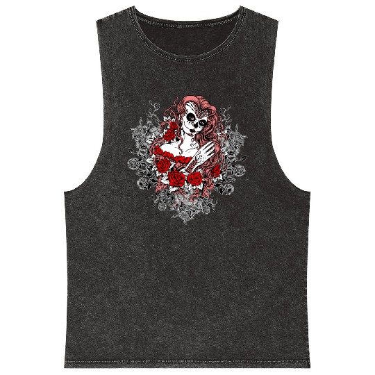 Santa Muerte Holy Woman Skull Mexico Dead Saint Mineral Wash Tank Tops