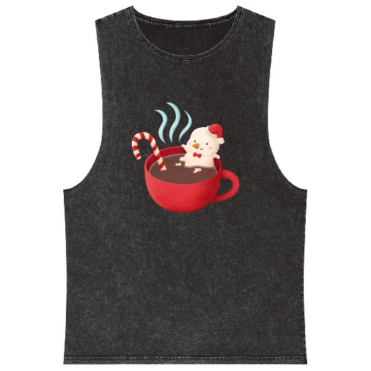 Cute Snowman in Hot Cocoa Mineral Wash Tank Tops