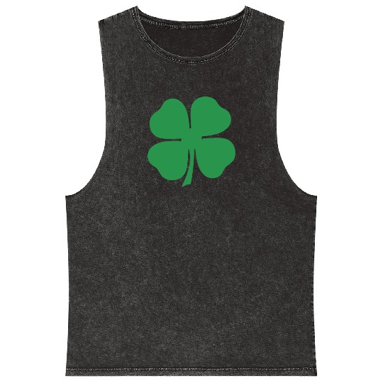 Green 4 Leaf Clover Solid Mineral Wash Tank Tops