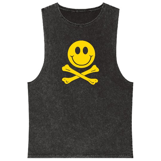Smiley Pirate Skull and Crossbones Mineral Wash Tank Tops