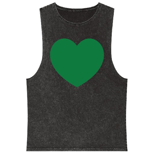 Dark Green Heart Mineral Wash Tank Tops