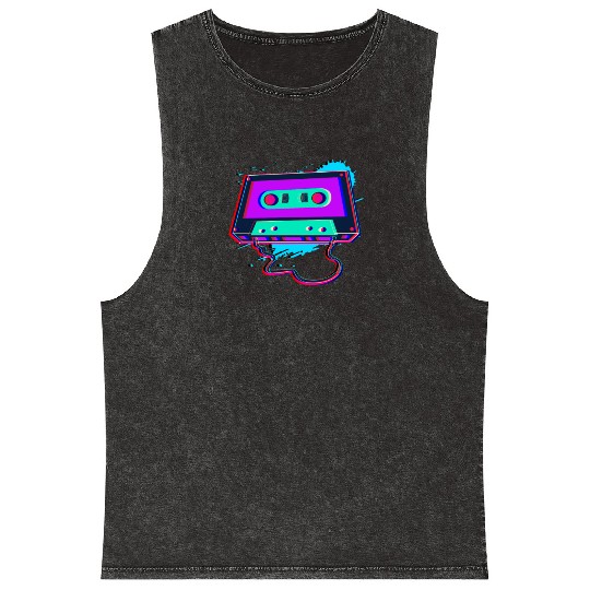 80s Music Cassette Tape : 3D, Neon, 80s songs Mineral Wash Tank Tops