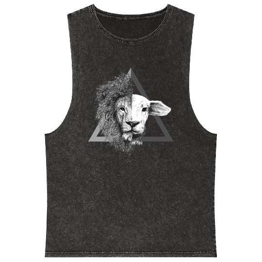 Christian,Bible Quote,Lion and Lamb Mineral Wash Tank Tops