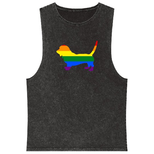 Gay Pride Dog Basset Hound Rainbow Gay Pride Flag Mineral Wash Tank Tops