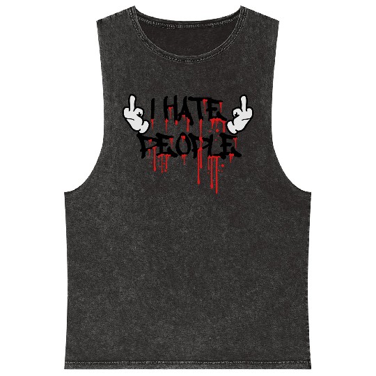 cool i hate people text graffiti spray drop blood Mineral Wash Tank Tops