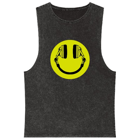 Headphone Smiley Acid House Cans MUSIC RAVE WEED D Mineral Wash Tank Tops