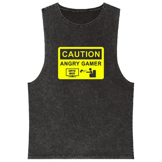 CAUTION ANGRY GAMER MENS FUNNY COD BATTLEFIELD GAM Mineral Wash Tank Tops