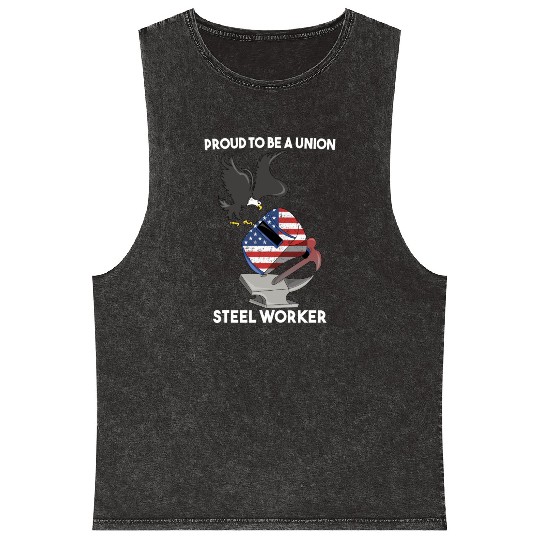 UNION STEEL WORKER USA GIFT FUNNY DAD EAGLE HAMMER Mineral Wash Tank Tops