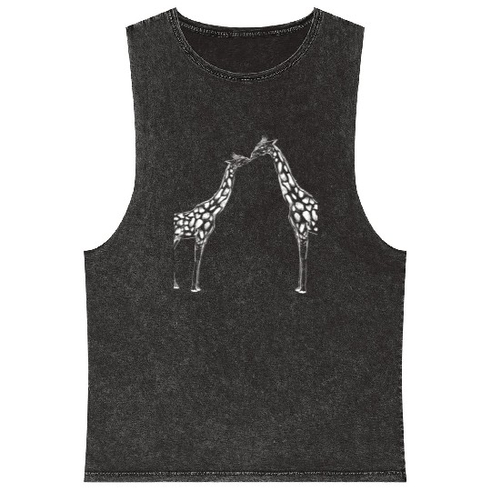 Giraffe Kissing Mineral Wash Tank Tops