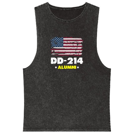 DD-214 Us Armed Forces Alumni American Flag Mineral Wash Tank Tops