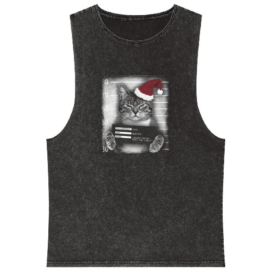 Cat Christmas Thief Mineral Wash Tank Tops