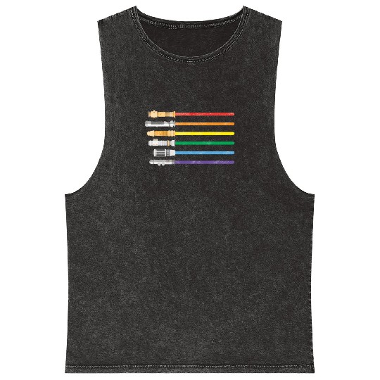 Lightsaber Rainbow Gay Pride Lesbian LGBT Mineral Wash Tank Tops