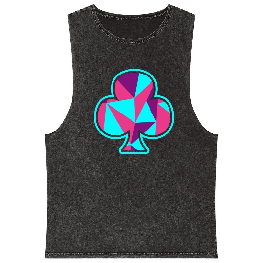 Playing card clover gift game player poker neon Mineral Wash Tank Tops