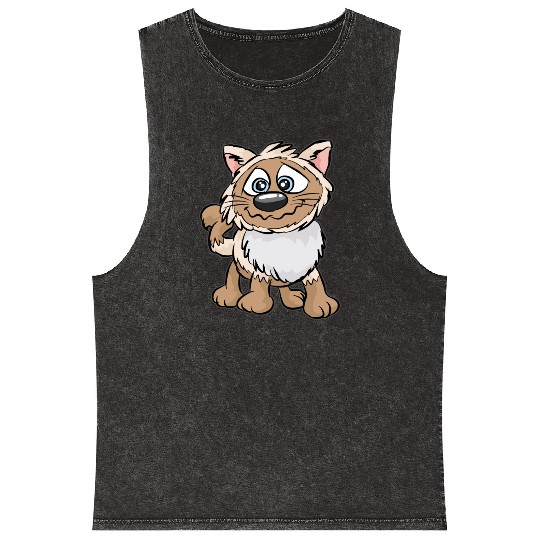 WEIRD CAT Crazy Mad funny Cartoon Comic Gift Mineral Wash Tank Tops