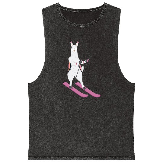 Cute Alpaca Llama Skiing Ski Snowboard Sport Gift Mineral Wash Tank Tops