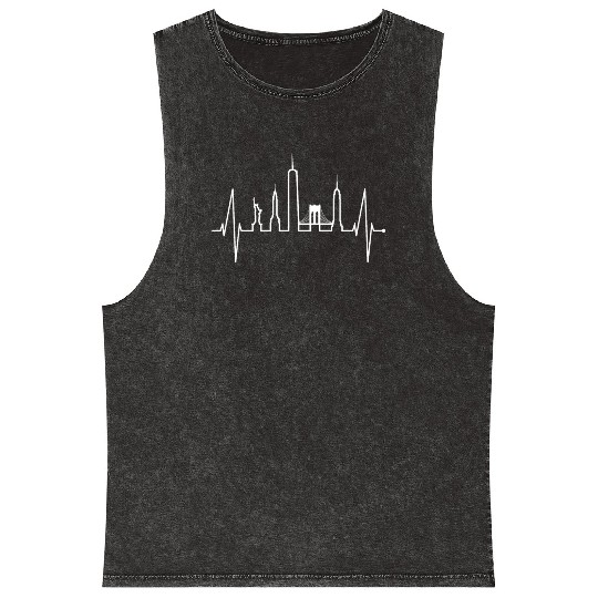New York City Heartbeat USA Skyline Gift Heart NYC Mineral Wash Tank Tops