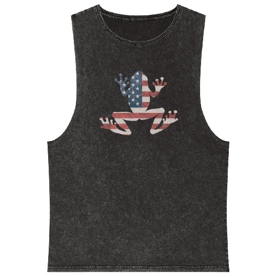 Frog American Flag Pride 4th Of July Frog Lover Mineral Wash Tank Tops