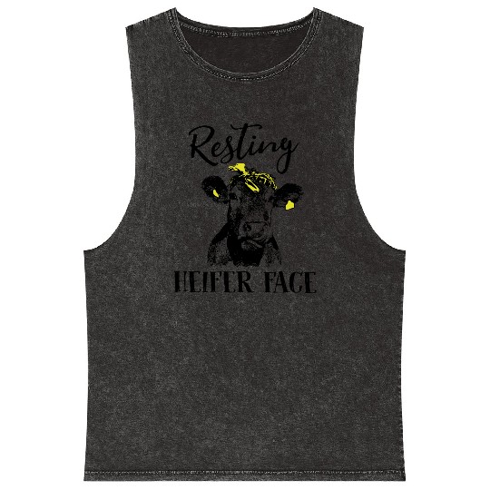 resting heifer face animals cute lovely cow Mineral Wash Tank Tops