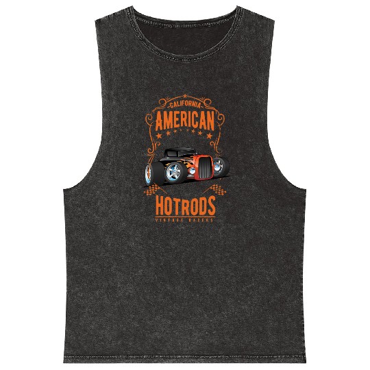 American Hot Rod Car Race Mineral Wash Tank Tops