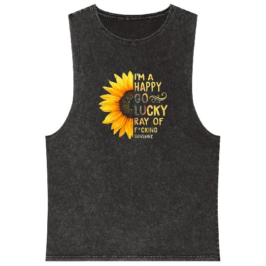 I'm A Happy Go Lucky Ray of Sunshine Sunflower Mineral Wash Tank Tops