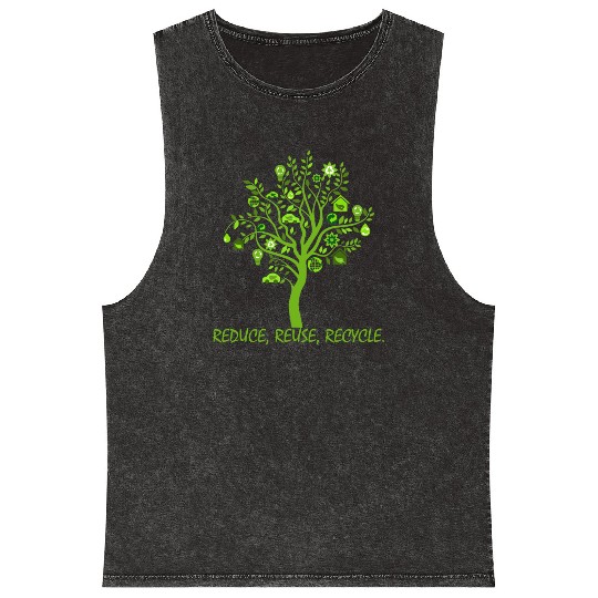 Green Wood Reduce Reuse Recycle Mineral Wash Tank Tops