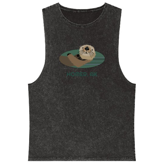 Cute Homer Coast Otter Alaska Resident Fisherman Mineral Wash Tank Tops