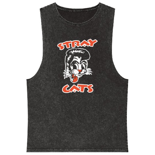 STRAY CATS Rockabilly Cool Cat Tattoo Mineral Wash Tank Tops
