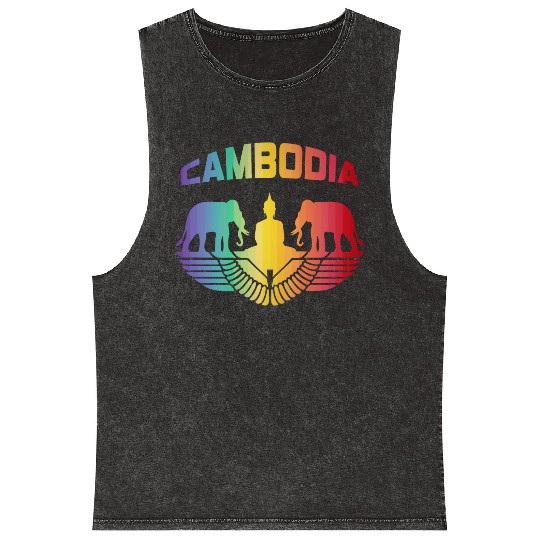 Cambodia Elephants with Buddha / Gift Mineral Wash Tank Tops