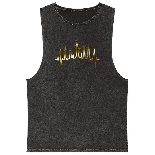 New York City Heartbeat Manhattan Skyline USA Gold Mineral Wash Tank Tops